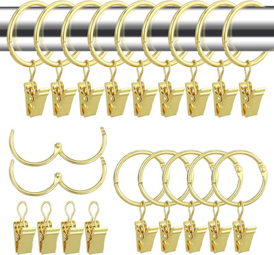 32 Stück Metall Vorhangringe Gardinenringe mit Clips Vorhang Hängend Ringe, Gold