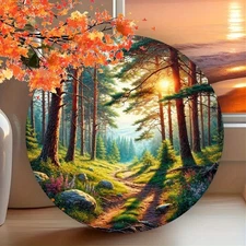 2D1pcs Of Circular Aluminum Foil Engraved Artwork, Landscape Painting Design, 7.