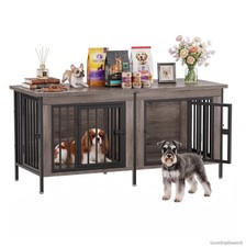54 inch Double Dog Crate Furniture End Table TV Stand Combo with Removable