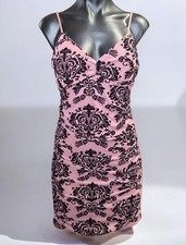 Windsor Dress Womens Large Pink Black Velvet Floral Ruched Bodycon Mini Party