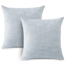 Set of 2 Linen Pillow Covers, 18x18 Inch Square Decorative Cushion Covers, Blue