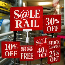 PROMOTIONAL CARDS RETAIL SHOP MARKET STALL RAIL DISPLAY CARDS SIGNS, POS, SALE