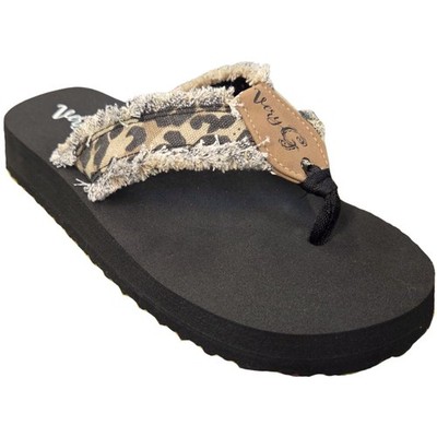 Very G Womens GJazz 3 Frayed Top Fashion Slip On Flip Flop Sandal, Tan Leopard