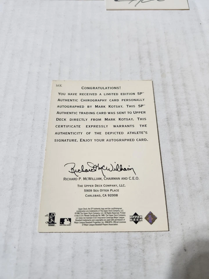 1998 SP Authentic Chirography Mark Kotsay Auto # MK - Image 2 of 2