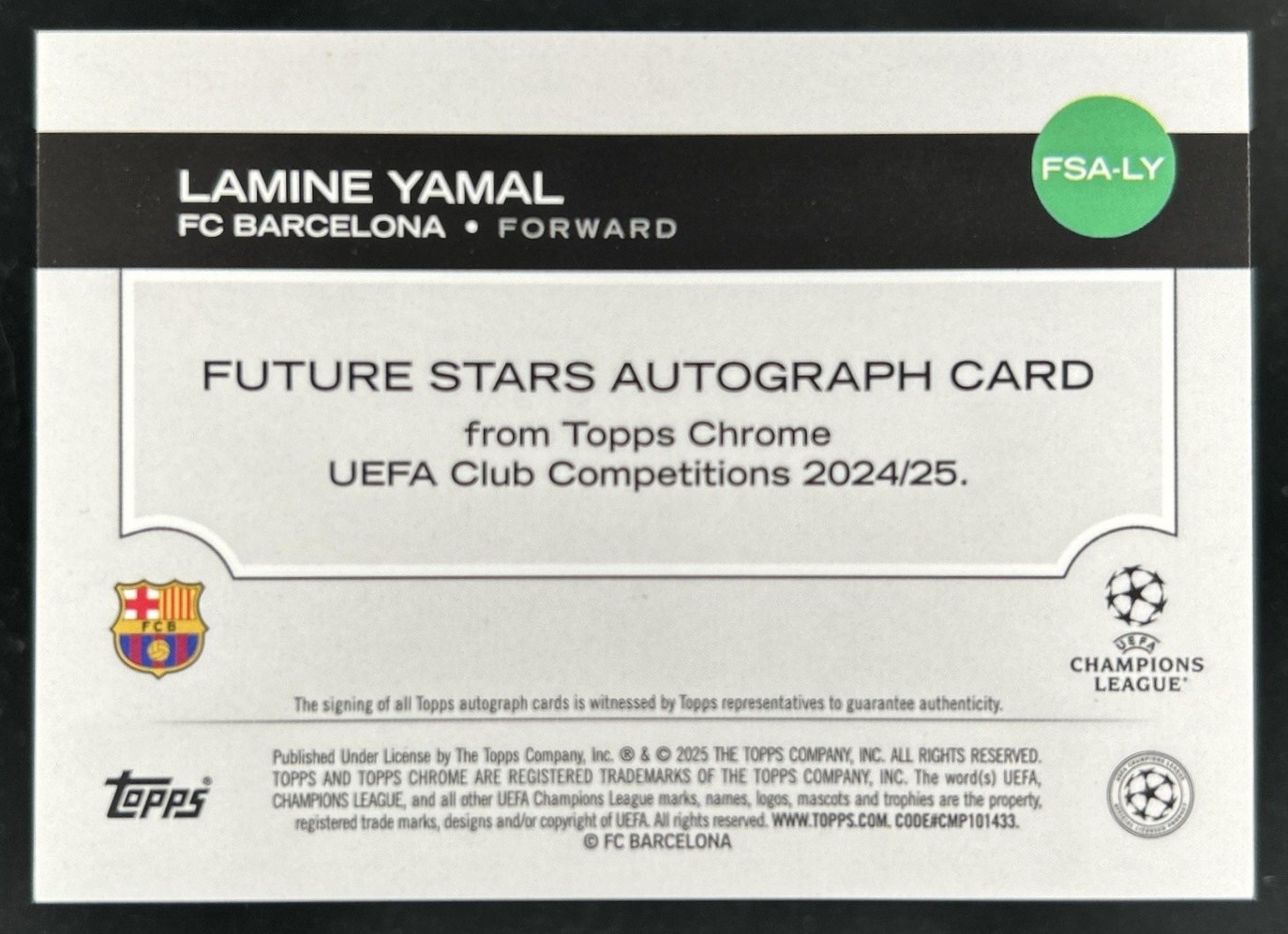 2024-25 Topps Chrome UEFA Lamine Yamal Future Stars Auto Aqua Refractor #/199 view 2
