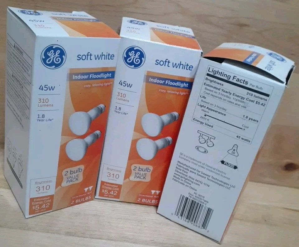 3CT[2PK]:  GE 45watt SOFT WHITE INDOOR FLOODLIGHT Cozy Relaxing 18279 R20 310lum - Image 2 of 3
