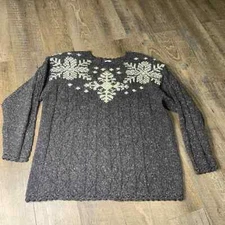 JK America Womens Sweater Size 14/16 Gray Snowflakes Pearl Wool Angora Blend