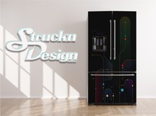 Modern Black Geometric Tech Elements Fridge Freezer Wrap Side Door Vinyl Decal