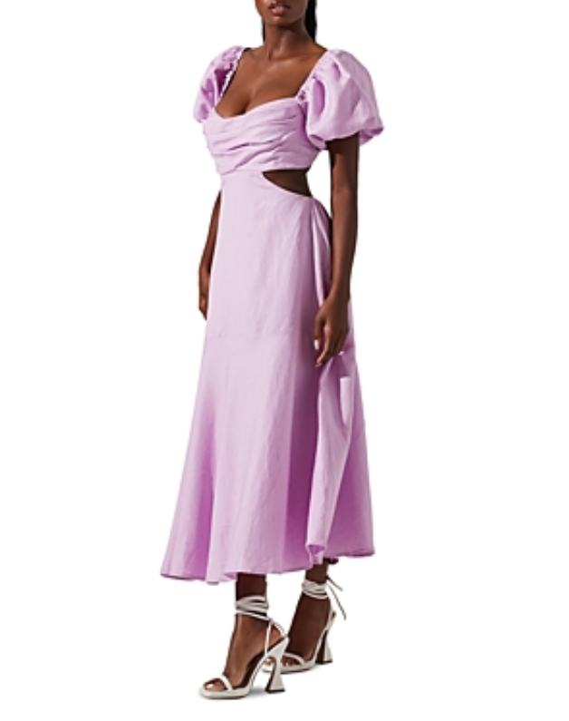 Astr The Label | Winley Puff Sleeve Cutout Midi Dress | Size M | Lilac