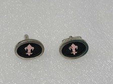 Vintage Pink Fleur De Lis Cuff Links Black  Silver Tone