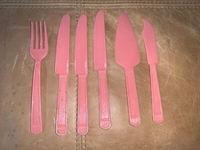 Plastic Cutlery Pretend Play Fork Knives Cake Server Peach Pink Lot of 6