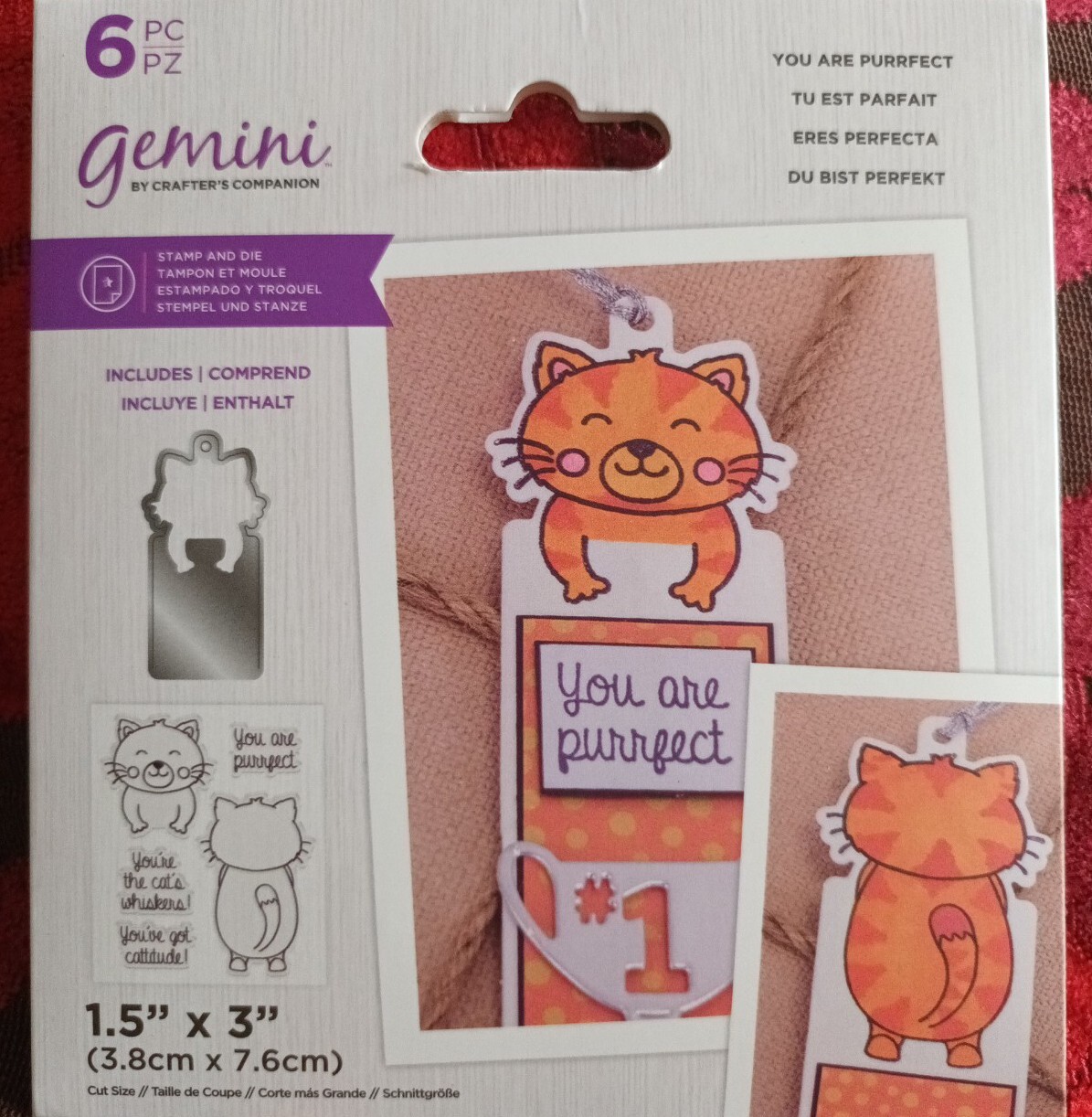 crafters companion stamp and die set 6pc new ""you are purrfect"". Cat tag set.