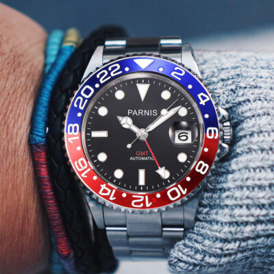 PARNIS Sapphire Glass 40mm Men Automatic Movement GMT Watch Classic Wristwatches