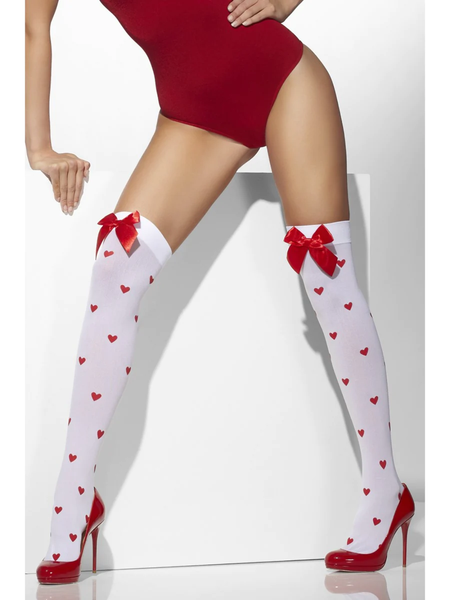 Smiffys Hold-Ups Weiß Mit Herzen Damen Fancy Dress Accessoire-image