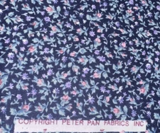Vtg Navy Ditzy Floral Rosebuds Leaves  Fabric Peter Pan Fabrics BT Half Y W11