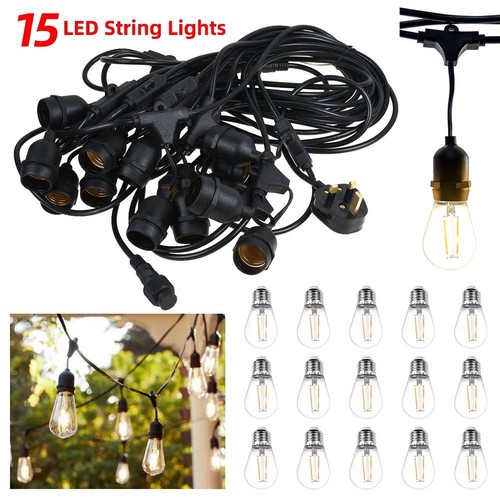 HEAVY DUTY FESTOON E27 IP65 WATERPROOF LED OUTDOOR GARDEN STRING LIGHT LAMP 49FT - Picture 7 of 12