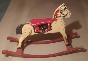 Antique wooden rocking horse vintage toy. 38"L x 10"W x 27"H, 8lbs