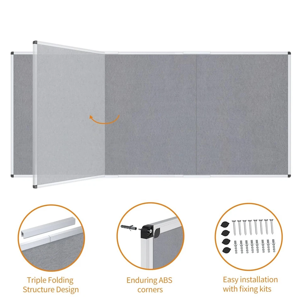 VIZ-PRO Large Fabric Bulletin Board/Foldable Notice Board Felt Gray, 96 X 48 In - Image 2 of 4