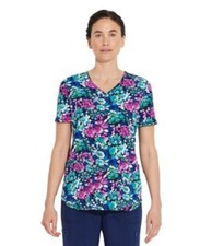 Scrubstar NEW Woman's Printed Floral scrub Top size S Fushcia/aqua/blue