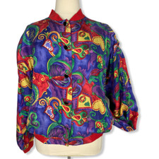 Lauren Brooke Women Jacket Track 100 Silk Button Front Long Sleeve Size 20 VTG