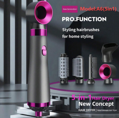 5-in-1 Hair Styler - Professional Hot Air Brush, Curling & Smoothing Blow Dryer