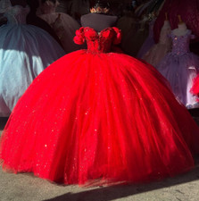 Princess Red Quinceanera Dress Off the SHoulder Glitters Sweet Ball Gowns 15 16