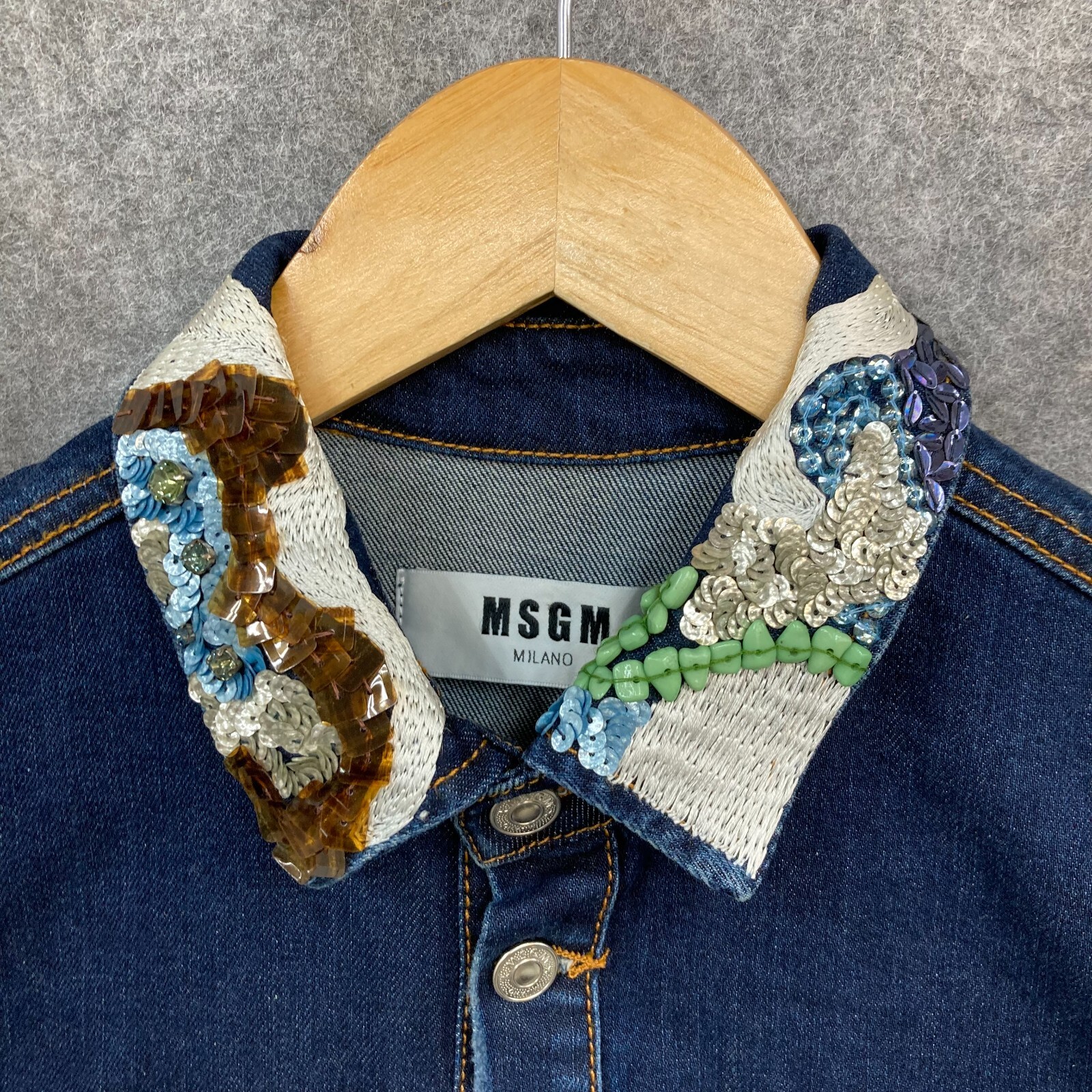 MSGM Jacket Womens 40 Blue Sequin Embroidered Det… - image 4