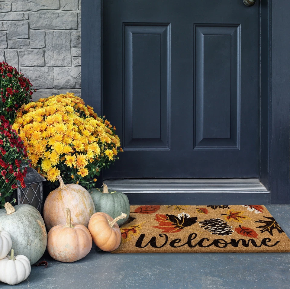 Kate Aurora Fall Autumn Leaves Welcome Coir Outdoor Welcome Mat - 18" X 30" - Image 3 of 3