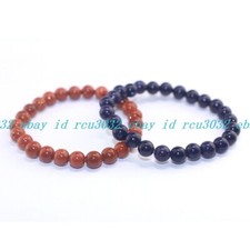 Natural 6/8/10/12mm Gold / Blue Sandstone Gems Round Beads Elastic Bracelet 7.5"
