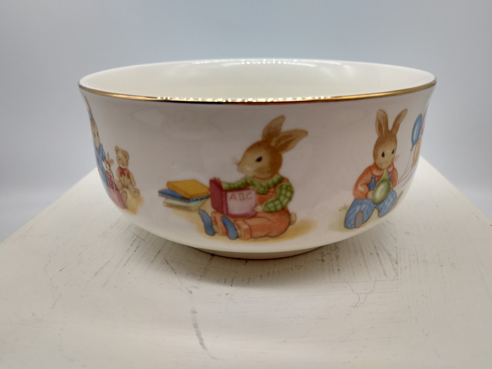 Child Rabbit Plate and Bowl Mount Clemens Pottery Japan Spring Easter 7.5 in