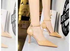 Decolte Scarpe Donna Alte 10 cm Beige Lucido Cinturino Pelle Sintetica 68123