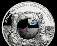 3D Dome Moon Surface Silver Coin Landing Apollo U C Neil Armstrong Old Space Man