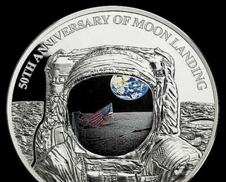 3D Dome Moon Surface Silver Coin Landing Apollo U C Neil Armstrong Old Space Man