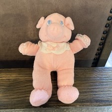 Vintage Russ Berrie Plush Pink Pig Rattle Terry Cloth 7