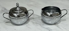 IRVINWARE Creamer and Sugar Set Vintage Silver Chrome Made In USA EUC