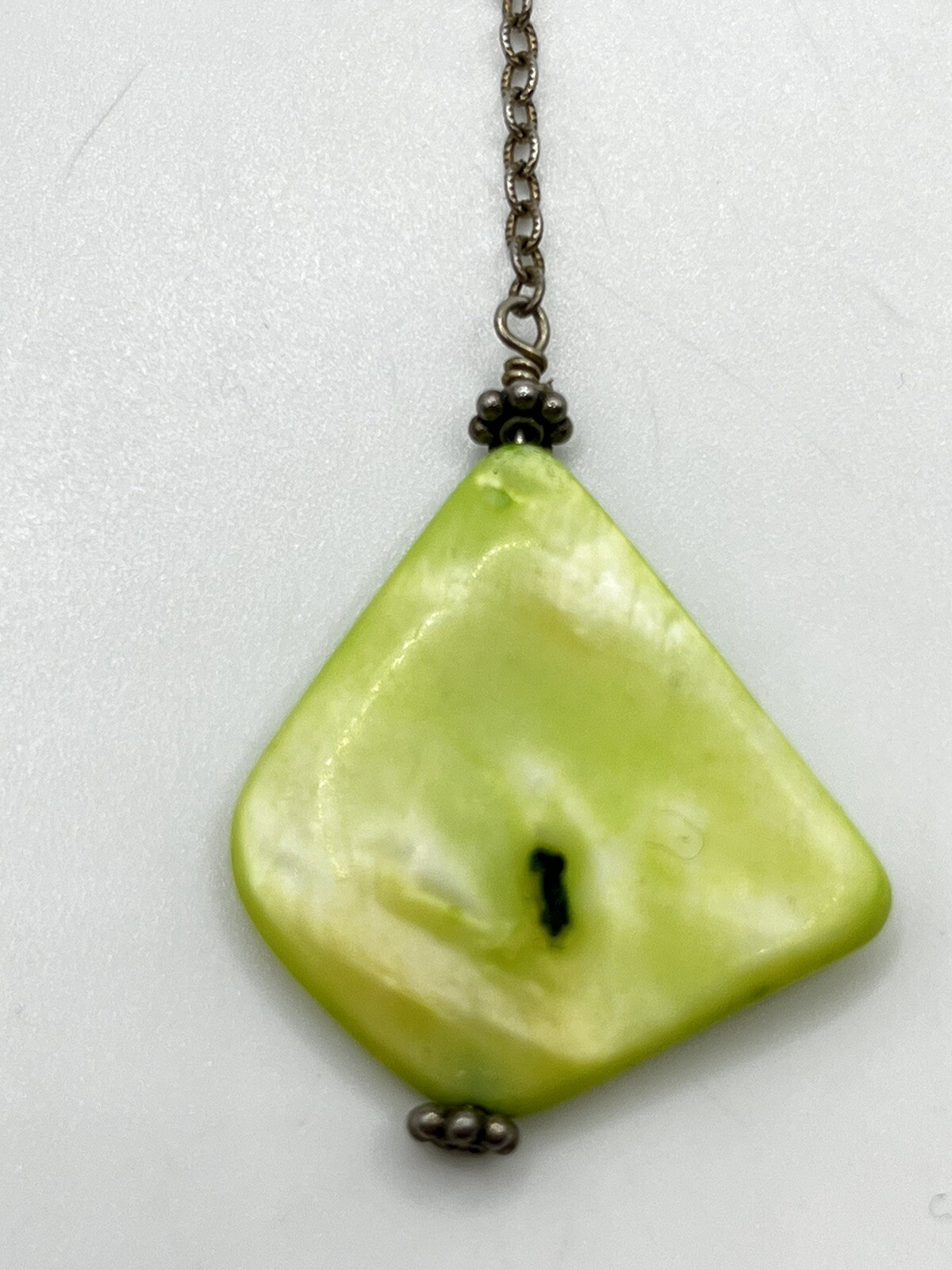 Sterling Silver Light Green Shell Dangle Chain Ea… - image 2