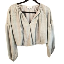 Wayf Womens Medium Cropped Shirt Top Blouson Light Green Boho Bohemian XS