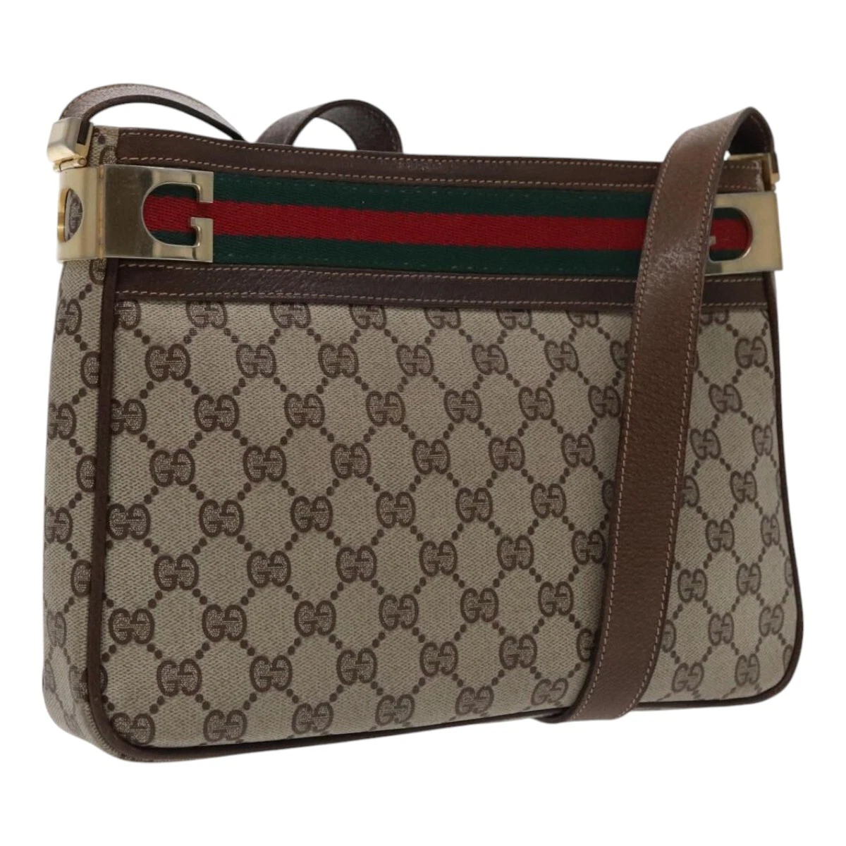 Sac à bandoulière GUCCI GG Supreme Web Sherry Line PVC beige or rouge authentique 95726