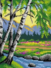 Orchidea Gobelin canvas for halfstitch without yarn Landscape with a River an...