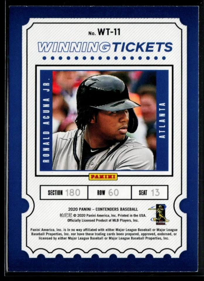 2020 Panini Contenders Winning Tickets #WT-11 Ronald Acuna Jr. - Image 2 of 2