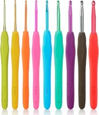 Crochet Hooks 9-Piece Set, Ergonomic Rubber Grip Crochet Hook Set for Croc