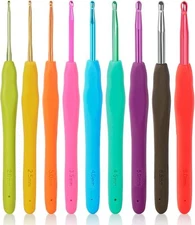 Crochet Hooks 9-Piece Set, Ergonomic Rubber Grip Crochet Hook Set for Croc
