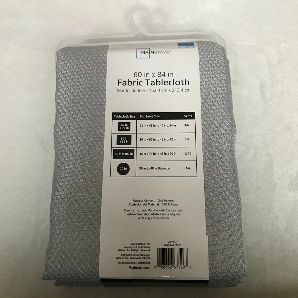 Mainstays Fraser Soft Silver Machine Washable Fabric Tablecloth 60"W x 84"L NEW - Image 3 of 4