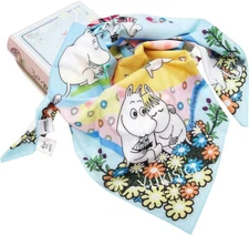 Moomintroll Family & Friends Silk Scarf Floral Print +Book Shape Box Set 100cm