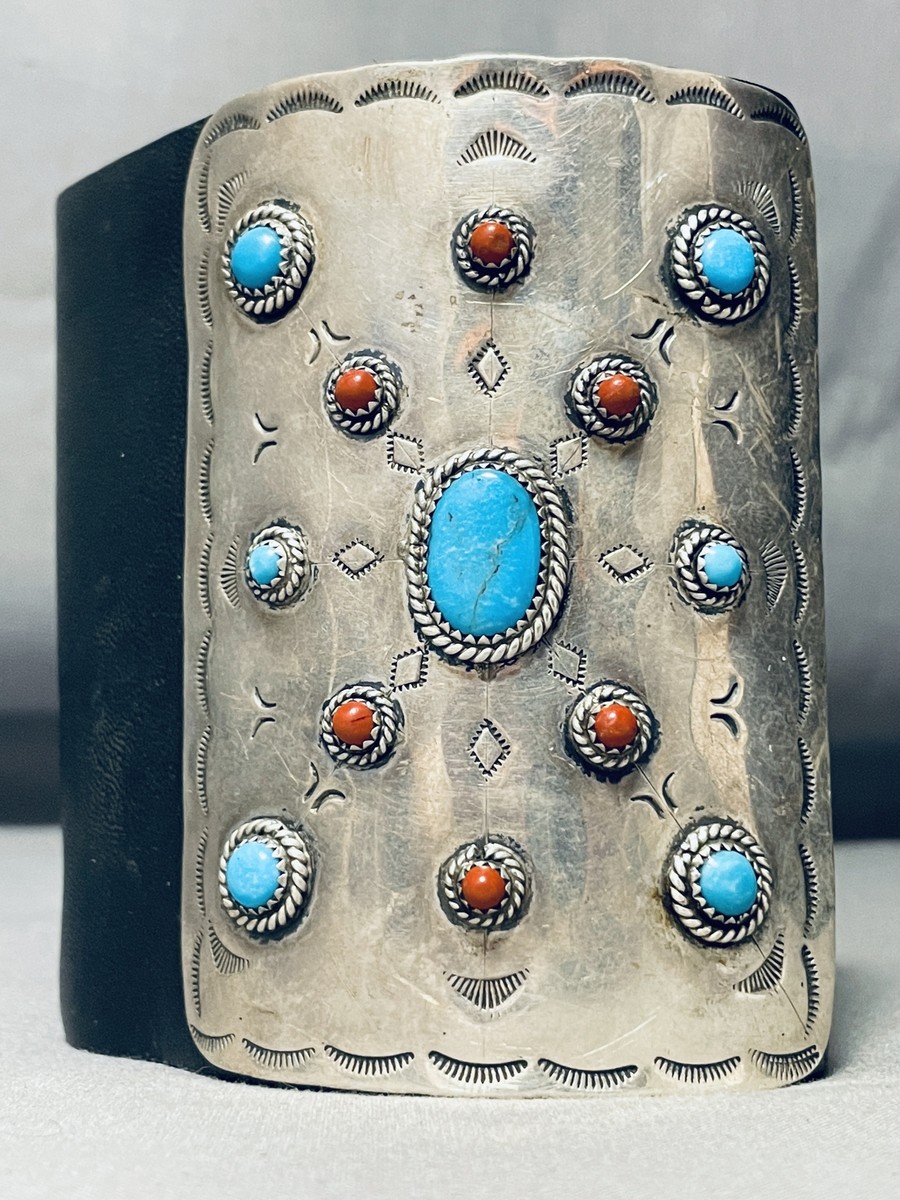 One Most Detailed Ever Vintage Native American Navajo Turquoise Sterling Silver Ketoh Bracelet One Most Detailed Ever Vintage Native American Navajo Turquoise Sterling Silver Ketoh Bracelet