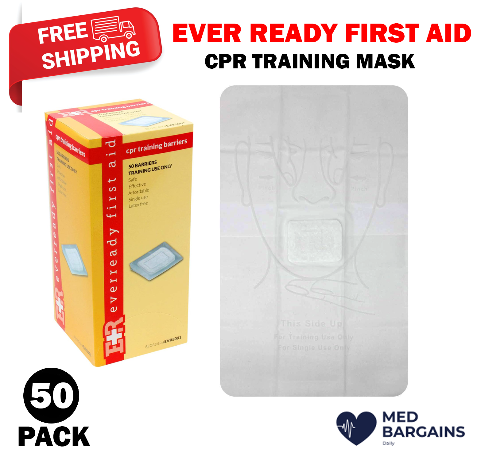 50PCS Ever Ready First Aid Latex Free CPR Training Practice Manikin