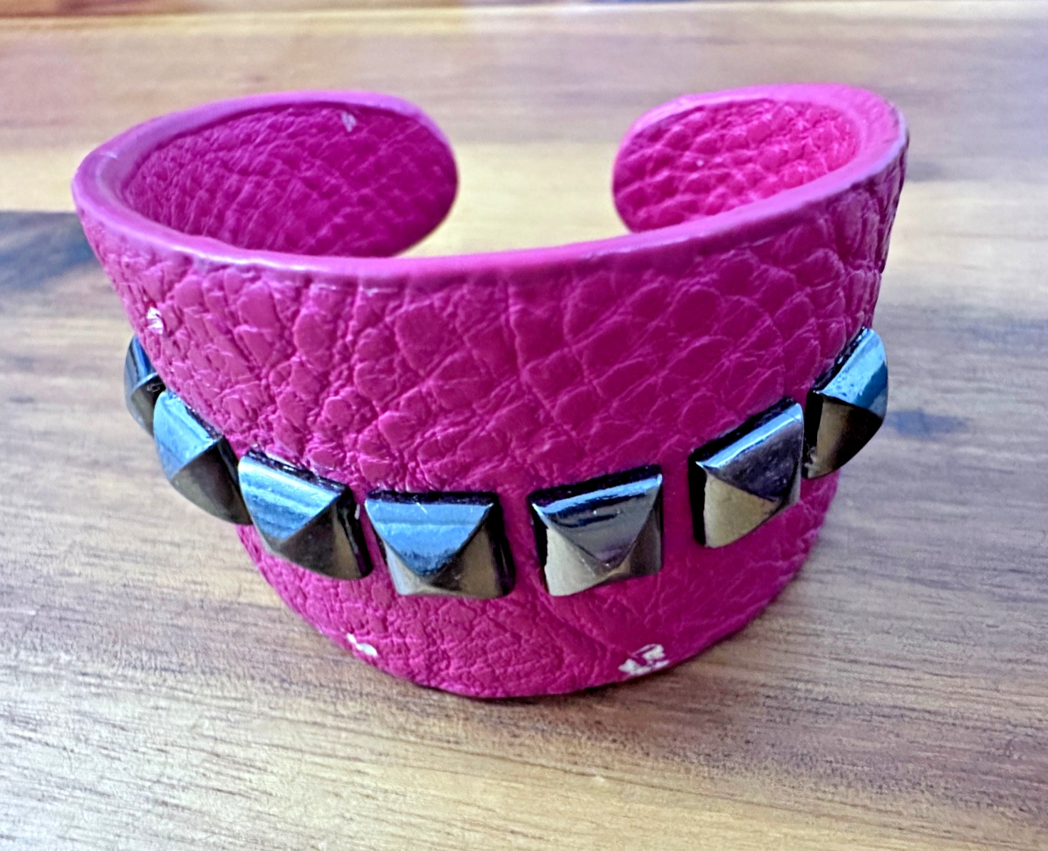 BCBGeneration Hot Pink Silver Tone Studded Wide Cuff Bracelet