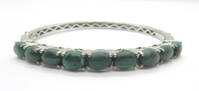 925 STERLINGSILBER KARIS GRÜNER MALACHIT 7,25'' ARMREIF ARMBAND 16,6 G