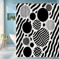 Modern Black and White Shower Curtain with Abstract Circle Design