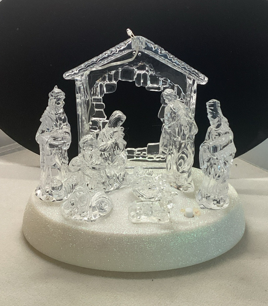 Nativity Clear Acrylic Musical Lights Up Christmas Jesus Mary plays Silent Night